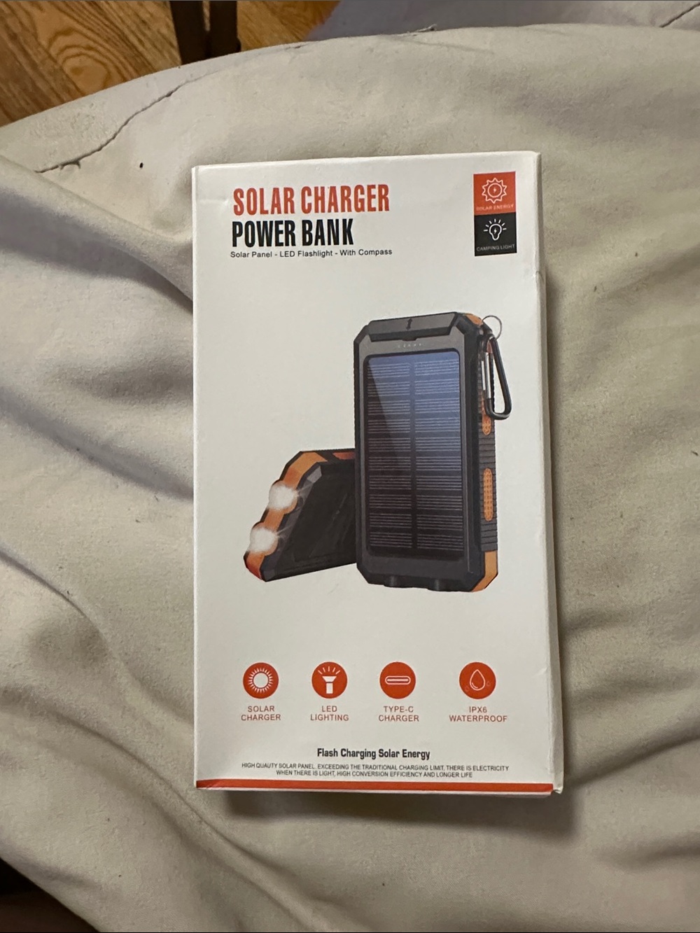 Solar Charger Power Bank Portable Solar-Powered Black/Orange